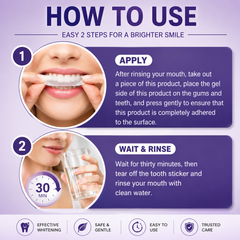 Instructions on how to use a dental product with step-by-step guide and benefits listed.